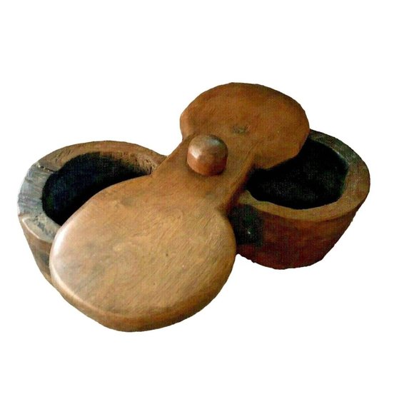 Antique Pennsylvania Dutch Burl wood Hand Carved Articulating Lid Spice Box - Picture 1 of 11